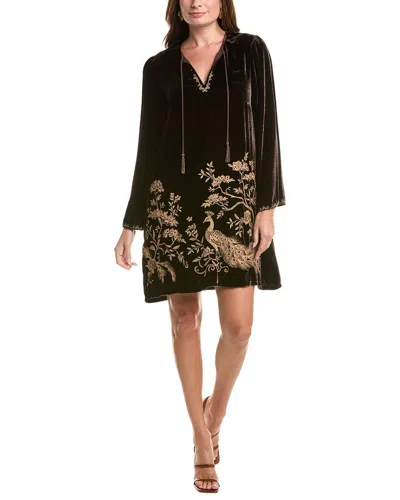 Johnny Was Kimono Sleeve Relaxed Silk-blend Mini Dress In Brown