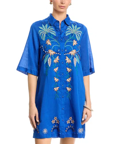 Johnny Was Kimono Sleeve Shirt Dress In Blue