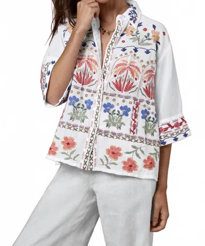 Johnny Was Kimono Sleeve Shirt In White In Multi