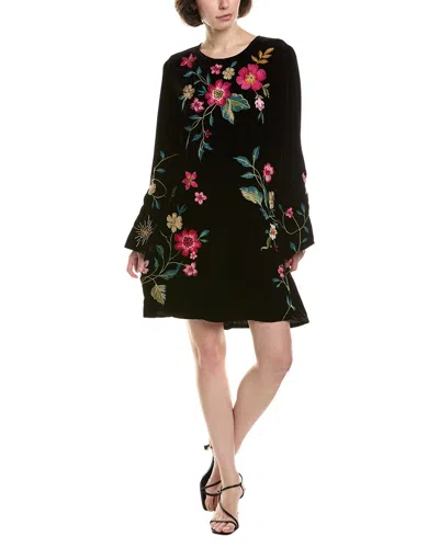 Johnny Was Kimono Sleeve Silk-blend H Swing Dress In Black