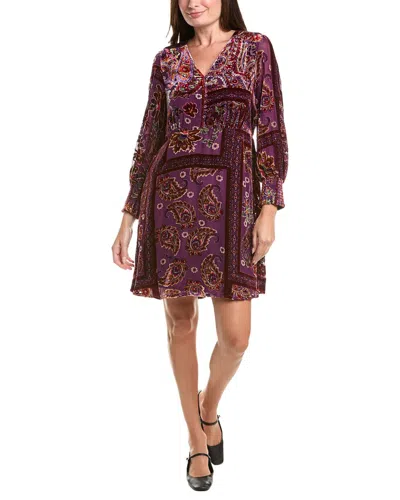 Johnny Was Kinney Burnout Silk-blend Mini Dress In Burgundy