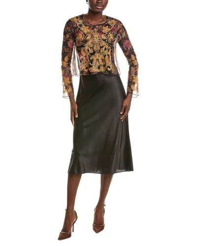 Johnny Was Kym Mesh Silk Midi Dress In Brown