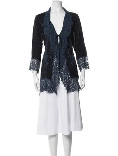 Pre-owned Johnny Was Lace Pattern Embroidered Accent Robe In Blue