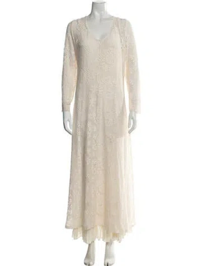 Pre-owned Johnny Was Lace Pattern Long Dress In Neutrals