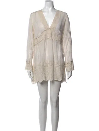 Pre-owned Johnny Was Lace Pattern Mini Dress In Neutral