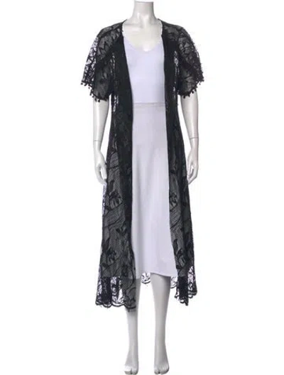 Pre-owned Johnny Was Lace Pattern Open Front Sweater In Black