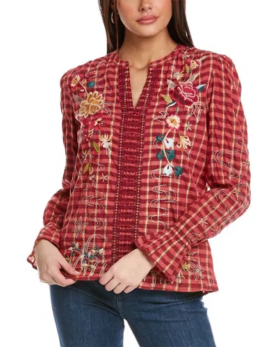Johnny Was Lani Victorian Effortless Blouse In Plaid In Red