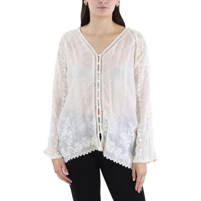 Johnny Was Laurel Amari Womens Embroidered Button Down Blouse