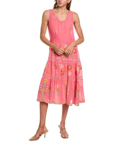 Johnny Was Leanna Tiered Dress With Slip In Guava In Multi