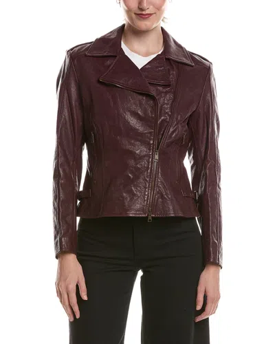Johnny Was Leather Moto Jacket In Burgundy
