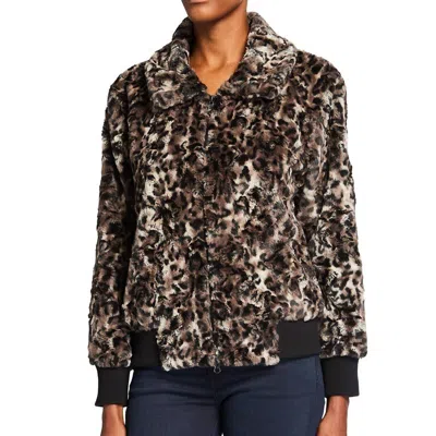 Johnny Was Leopard Faux Fur Bomber Jacket In Multi In Black