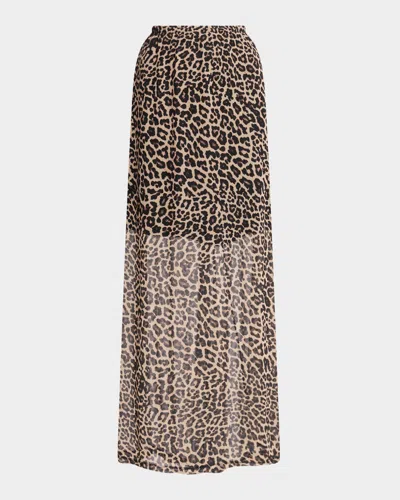 Johnny Was Leopard-print Mesh Maxi Skirt In Brown