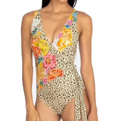 Johnny Was Leopard Wrap One-piece Swimsuit In Neutral