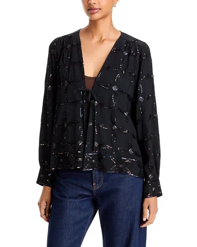 Johnny Was Lesley Sequinned Tie Front Jacket In Black