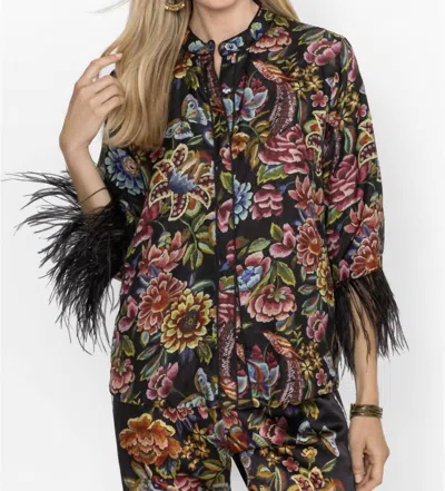 Johnny Was Lewella Feather Trim Kimono In Asiavo In Black