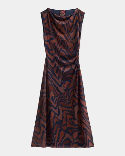 Johnny Was Leyla Abstract Cowl-neck Midi Dress In Brown