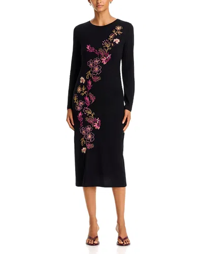 Johnny Was Leyly Cotton Embroidered Midi Dress In Black
