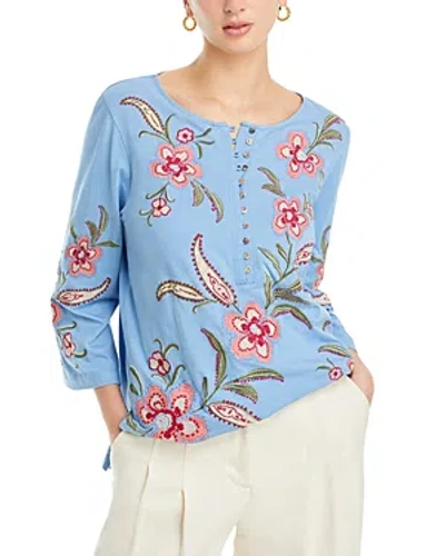 Johnny Was Libbi Embroidered Top In Blissful Blue