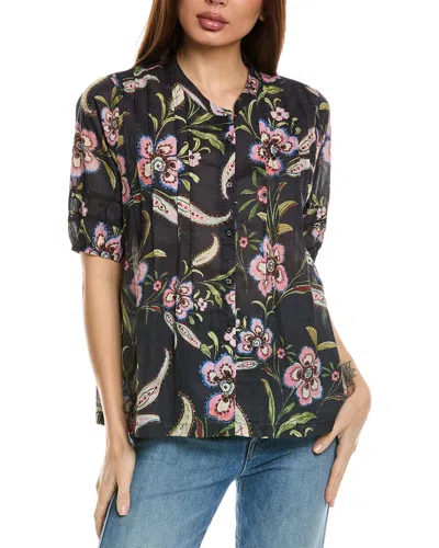 Johnny Was Libbi Pleated Button-down Blouse In Multi