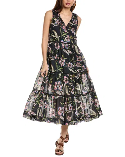 Johnny Was Libbi Tiered Midi Dress In Black Multi In Brown