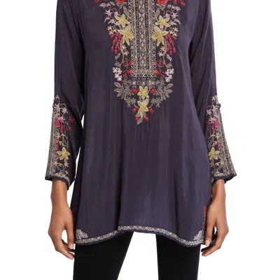 Johnny Was Lilianna Loose Fit Embroidered Tunic In Grey Onyx In Blue