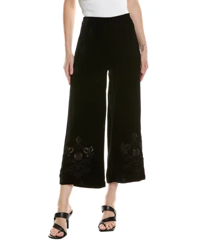 Johnny Was Lilith Wide Leg Cropped Silk-blend Pant In Black
