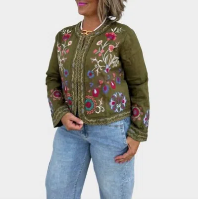 Johnny Was Linen Bolero Jacket Gloria In Martini Olive In Multi