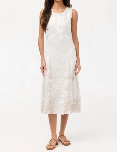 Johnny Was Linen Chevron Midi Tank Dress In Silvery White In Multi