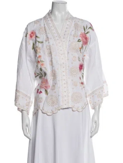 Pre-owned Johnny Was Linen Floral Print Jacket In Neutral