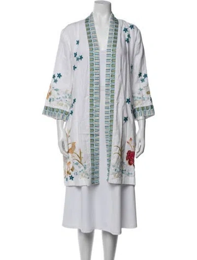 Pre-owned Johnny Was Linen Floral Print Jacket In Neutrals