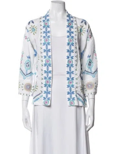 Pre-owned Johnny Was Linen Floral Print Jacket In White