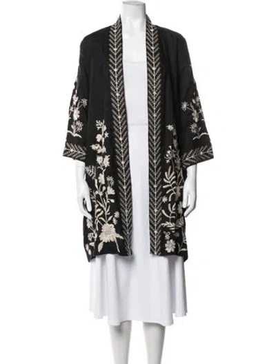 Pre-owned Johnny Was Linen Floral Print Robe In Black