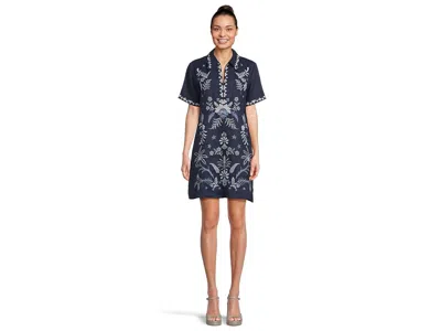 Johnny Was Linen Henley Collared Dress - Winona In Blue