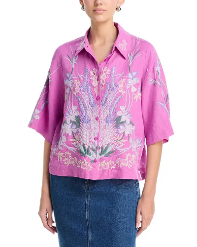 Johnny Was Linen Kimono Sleeve Shirt In Pink