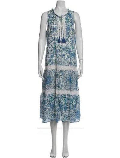 Pre-owned Johnny Was Linen Long Dress In Blue/white