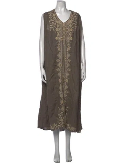 Pre-owned Johnny Was Linen Long Dress In Brown