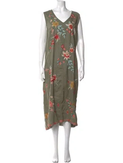 Pre-owned Johnny Was Linen Long Dress In Green
