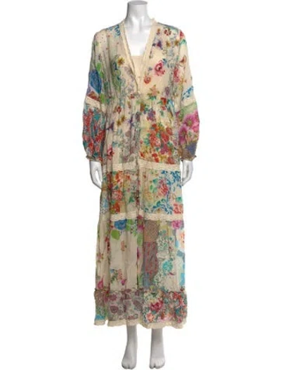 Pre-owned Johnny Was Linen Long Dress In Multicolor