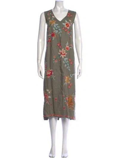 Pre-owned Johnny Was Linen Midi Length Dress In Multi