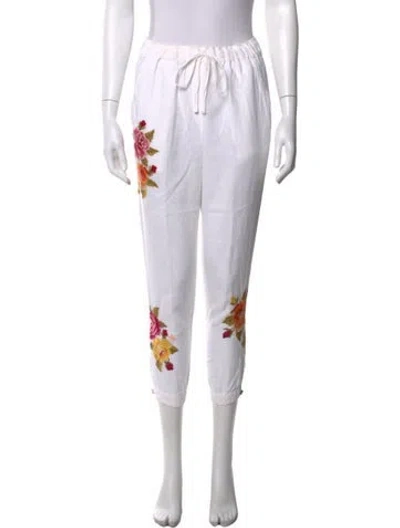 Pre-owned Johnny Was Linen Straight Leg Pants In White