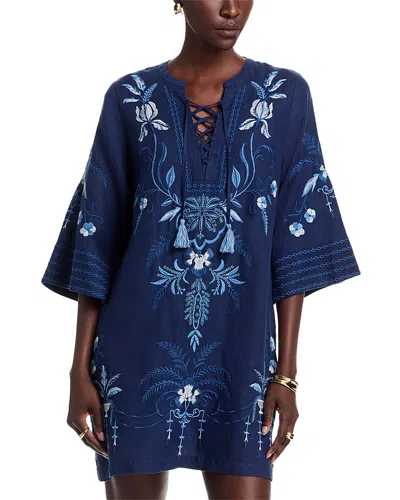 Johnny Was Linen Tie Front Kimono Dress In Blue