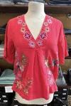 Johnny Was Linen V-neck Blouse Maureen In Watermelon In Pink