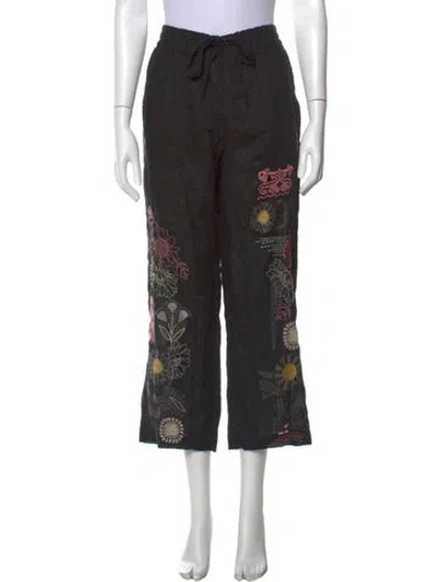 Pre-owned Johnny Was Linen Wide Leg Pants In Black