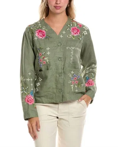 Johnny Was Linen Workwear Jacket In Tortoise In Green