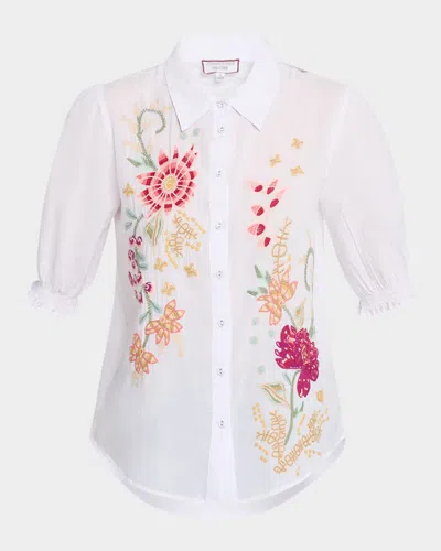 Johnny Was Lisbon Floral-embroidered Cotton Shirt