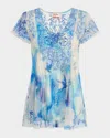 Johnny Was Lisette Embroidered Bird-print Mesh Blouse