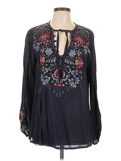Pre-owned Johnny Was Long Sleeve Blouse In Black
