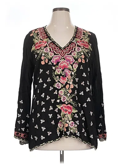 Pre-owned Johnny Was Long Sleeve Blouse In Black