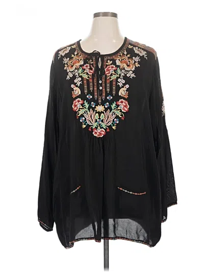 Pre-owned Johnny Was Long Sleeve Blouse In Black