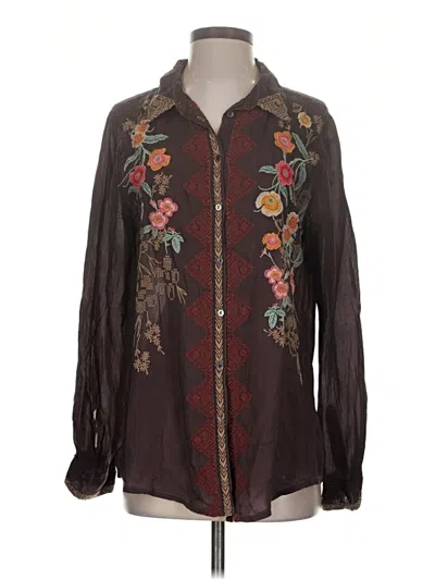 Pre-owned Johnny Was Long Sleeve Blouse In Brown